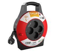 Garza - Enrouleur de câble pour usage intérieur 5 m, 4 prises Schuko avec mise à la terre, protection contre les surtensions et la surchauffe, sécurité enfants, boîtier robuste