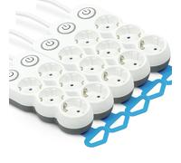 Garza - Lot de 5 multiprises 3 Prises, avec Interrupteur, Fiche Plate, Multiprise Multiple de 1,4 mètre, Protection Enfant, Blanc, Gamme Design