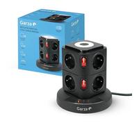 Garza - Multiprise Tour 11 en 1 avec 8 Prises Schuko, 2 USB-C PD20W et 1 USB-A, Charge Rapide, lumière Nocturne réglable, interrupteurs individuels et Parafoudre et Surtension