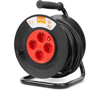 Garza Power - Enrouleur Brico de 25 mètres, 4 prises Schuko, noir/rouge