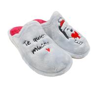 GARZON P492 Chaussures de maison pour femme - Poils argentés et rouges avec inscription « Te quiero mucho » et chien de Noël, semelle spéciale parquet, chaudes et confortables pour femme, argent