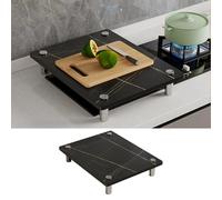 Gas Hob Cover Housse de protection multifonction pour cuisinière à gaz, en faux marbre, organiseur de cuisine avec support en acier inoxydable(Style 2,44x48x8.3cm(17x19x3.3in))