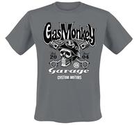 Gas Monkey Garage Custom Motors Skull Homme T-Shirt Manches Courtes Gris