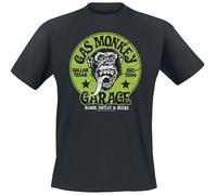Gas Monkey Garage Green Logo Homme T-Shirt Manches Courtes Noir 100% Coton Regular/Coupe Standard