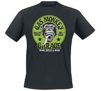 Gas Monkey Garage Green Logo Homme T-Shirt Manches Courtes Noir S 100% Coton Regular/Coupe Standard
