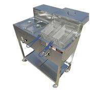 Gas Shark Chariot de friteuse avec réservoir simple de 13,6 kg (paniers doubles) - Table à vapeur à 2 récipients - Étagère de service - Propane d'extérieur uniquement - Acier inoxydable - Portable
