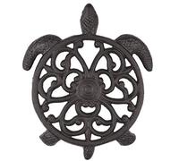 gasaré, Dessous de plat en fonte pour plats chauds, casseroles et poêles, dessous de plat en métal, motif tortue de mer, capuchons en caoutchouc, anneau de suspension, 21,6 x 17,8 cm, marron, 1 unité