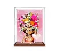 Gase de présentation en acrylique transparent pour modèle Le-go 10342 - Fleur rose violet - Boîte transparente - Boîte de rangement - Compatible avec le modèle 10342 (vitrine uniquement) (fond version