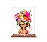 Gase de présentation en acrylique transparent pour modèle Le-go 10342 - Motif fleur rose violet - Boîte de rangement - Compatible avec le modèle 10342 (vitrine uniquement) (base en bois - 3 mm)