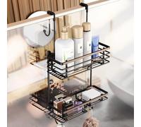 Gaseawolf Étagère de porte de douche, organiseur à suspendre avec support à 2 niveaux et crochets, peut contenir du gel douche, du shampooing, du savon, du rasoir, des serviettes