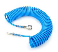 GASHER 1/4" x 10m Polyurethane Recoil Air Hose 8mm OD With Bend Restrictor, 1/4" Europe Quick Coupler and Plug, For Air Compressor, Blue