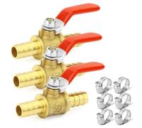 GASHER 3pièces 12mm pouce soupape à bille en laiton à barbe lourde avec 6pièces pinces poignée de fonctionnement à 90 degrés