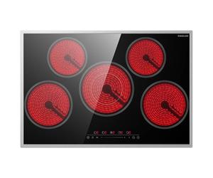 GASLAND CH775BF20B Plaque Vitrocéramique Autonome, Plaque de Cuisson encastrable de 77 cm avec cadre en acier inoxydable, 5 zones de cuisson, zone de cuisson multiple, commande par glissement, 8200 W