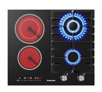 GASLAND GCH604BF Piano de Cuisson gaz et vitrocéramique 60 cm, brûleur gaz puissant 5200 W avec brûleur wok, vitrocéramique 2900 W, piano encastrable en verre noir à 4 zones, gaz naturel/GPL