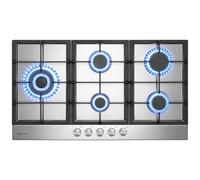 GASLAND GH2905SS1FC Table de cuisson à gaz encastrable en inox de 87 cm, 5 foyers dont un brûleur wok haute puissance, compatible GPL et gaz naturel, avec 2 supports, 10400 W