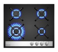 GASLAND GH6604BG1FC Plaque de cuisson à gaz en verre, 4 feux, plaque de cuisson encastrable avec brûleur Wok, 60 cm en verre noir, cuisinière à gaz butane 8000 watts, compatible LPG/Gaz naturel