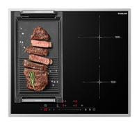GASLAND IH604BFB Plaque à Induction Encastrable 60 cm, 4 Zones Flex, Cadre en Acier Inoxydable, PowerBoost 7000 W, Fonction BBQ + Plaque de Gril en Fonte avec Poignées