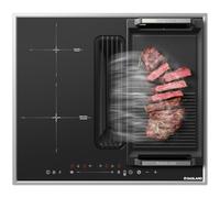 GASLAND IH604BFRB Plaque à induction 60 cm avec hotte intégrée, 4 zones, PowerBoost 7400 W + plaque de gril en fonte IHGD-S23C, ensemble de cuisson
