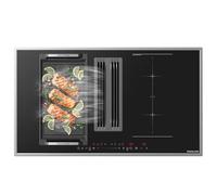 GASLAND IH904BFRB Plaque à induction encastrable 90 cm avec hotte intégrée, 4 zones de cuisson avec cadre en acier inoxydable, 2 zones flexibles, fonction PowerBoost, 7400W (sans plaque de gril)