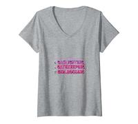 Gaslighting, Gatekeeping, Girlboss : Trendy Slogan T-Shirt avec Col en V, Femme, Gris Chiné, S