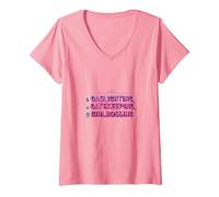 Gaslighting, Gatekeeping, Girlboss : Trendy Slogan T-Shirt avec Col en V, Femme, Rose, XL