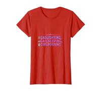 Gaslighting, Gatekeeping, Girlboss : Trendy Slogan T-Shirt, Femme, Rouge, XS