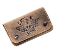 GASOLINE BANDIT Blague à Tabac en Cuir Véritable | Pochette Tabac Vintage en Cuir Bovin Ciré, Étui à Tabac Souple avec Distributeur de Papier, Look Usé, 9 x 15 cm