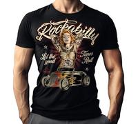 Gasoline Bandit Rockabilly T-Shirt « Let The Good Times Roll », Noir, XXXL