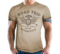 Gasoline Bandit T-shirt Biker Racer pour homme Look usé : Road Trip, Sable délavé, XL