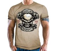Gasoline Bandit T-shirt Biker Racer pour homme - Motif tête de mort - Piston, Sable délavé, 4XL