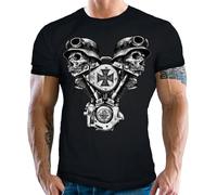 Gasoline Bandit T-Shirt Homme Motard Biker V-Twin Skulls Iron Cross, Cadeau Original, Qualité Supérieure, Impression Durable, Confortable, Fabrication Allemande, XL