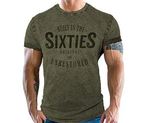 Gasoline Bandit T-Shirt Original Biker Racer pour Homme : Born in The Sixties - Style rétro Vintage, Olive délavé, années 60s, XXL