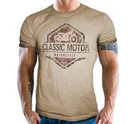 Gasoline Bandit T-shirt original Biker Racer pour homme : moto classique au look vintage usé, Sable délavé, M