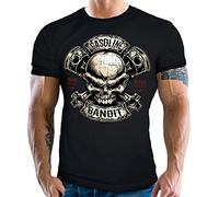 Gasoline Bandit - T-shirt - Style Biker Racer - Motif : crâne avec piston, Noir , XXXXL