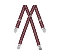 GASPARD Bretelles Homme Fines Rayé bordeaux et bleu - Elastique Résistant et Pinces Extra Fortes - Modèle en X - Made in France - Taille Ajustable max 130cm - Garantie à Vie