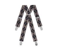 GASPARD Bretelles Homme Larges Losange marron et noir - Elastique Résistant et Pinces Extra Fortes - Modèle en X - Fait en France - Taille Ajustable max 130cm - Garantie à Vie