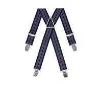 GASPARD Bretelles Homme Larges Rayé Bleu Bordeaux - Elastique Résistant et Pinces Extra Fortes - Modèle en X - Fait en France - Taille Ajustable max 130cm - Garantie à Vie