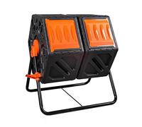 Gaspillage Alimentaire Bac à Compost extérieur Double Chambre Composteur Rotatif de 31 gallons avec 2 Portes coulissantes et système d'aération Jardin Tambour(Orange)