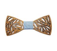 GASTON ET FERDINAND - Noeud Papillon en Bois Foncé Tissu Au Choix Ajouré Tendance Chic Original Fait Main Artisanal - Taille unique, N05