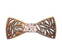 GASTON ET FERDINAND - Noeud Papillon en Bois Foncé Tissu Au Choix Ajouré Tendance Chic Original Fait Main Artisanal - Taille unique, N01