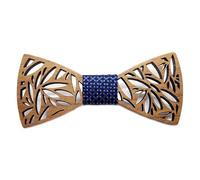 GASTON ET FERDINAND - Noeud Papillon en Bois Foncé Tissu Au Choix Ajouré Tendance Chic Original Fait Main Artisanal - Taille unique, N06