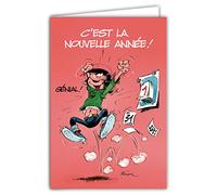 GASTON LAGAFFE Carte Meilleurs Vœux pour la Nouvelle Année Calendrier 31 décembre 1er janvier Illustration Dessin Humoristique Bande Dessinée Humour Belge BD Franquin Papier PEFC AFIE XGL 002 BA