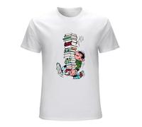Gaston Lagaffe Comics Tshirt for Men with Books Soft Casual Tee T Shirt Novelty Trendy Loose White L