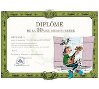 Gaston Lagaffe GLDP-7003 Carte Double avec Enveloppe Anniversaire Diplôme de la 30aine Bienheureuse - Guitare à la fenêtre Musique Chanter Chanson Joyeux Anniversaire Animaux Chat Mouette