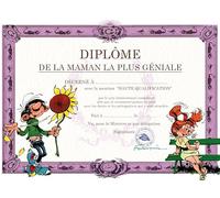 Gaston Lagaffe GLDP-7010 Carte Double avec Enveloppe Diplôme de la Maman la Plus Géniale - Mlle Mademoiselle Jeanne Tournesol Je t'aime - Pour Anniversaire ou Fête des Mères GLDP-7010