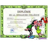 Gaston Lagaffe GLDP-7018 Carte double avec enveloppe Diplôme de la Meilleure Collègue - Amitié Bise Mlle Mademoiselle Jeanne belle robe - Pour Fille Femme