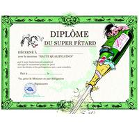 Gaston Lagaffe GLDP-7024 Carte double avec enveloppe Diplôme du Super Fêtard - Bouteille de Champagne Mouette Fête Alcool