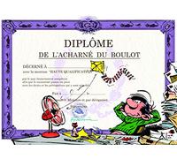 Gaston Lagaffe GLDP-7025 Carte double avec enveloppe Diplôme de l'acharné du Boulot - Travail Santé Foudre de guerre Paresseux Penser au week-end vacances Cerf-volant