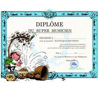 Gaston Lagaffe GLDP-7028 Carte double avec enveloppe Diplôme du Super Musicos - Harpe Instrument Bois Cordes Musique Musicien Musicienne