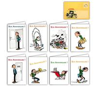 Gaston Lagaffe LOT de 8 Cartes d'ANNIVERSAIRE pour Tous les âges avec Dessin Vintage Origine Avec Enveloppes Illustrées Incluses 17,5x12cm GLCT-6061 à GLCT-6068